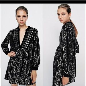 NWT ZARA Silver Sequined Black Velvet Dress
